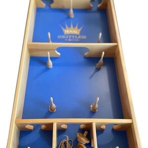 Vtg MidCentury CARROM Royal SKITTLES 60’s Wooden Spinning Top & Pin Board Game